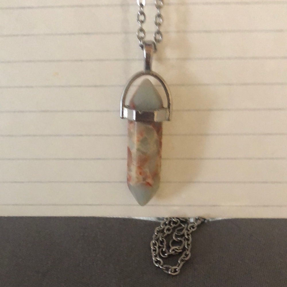 Silver-Tone Ocean Jasper Point Pendant Necklace - Green and Multi